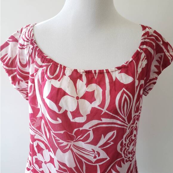 Theory Melka Blouse Hibiscus Tropical Pink Cotton Medium - Picture 4 of 12